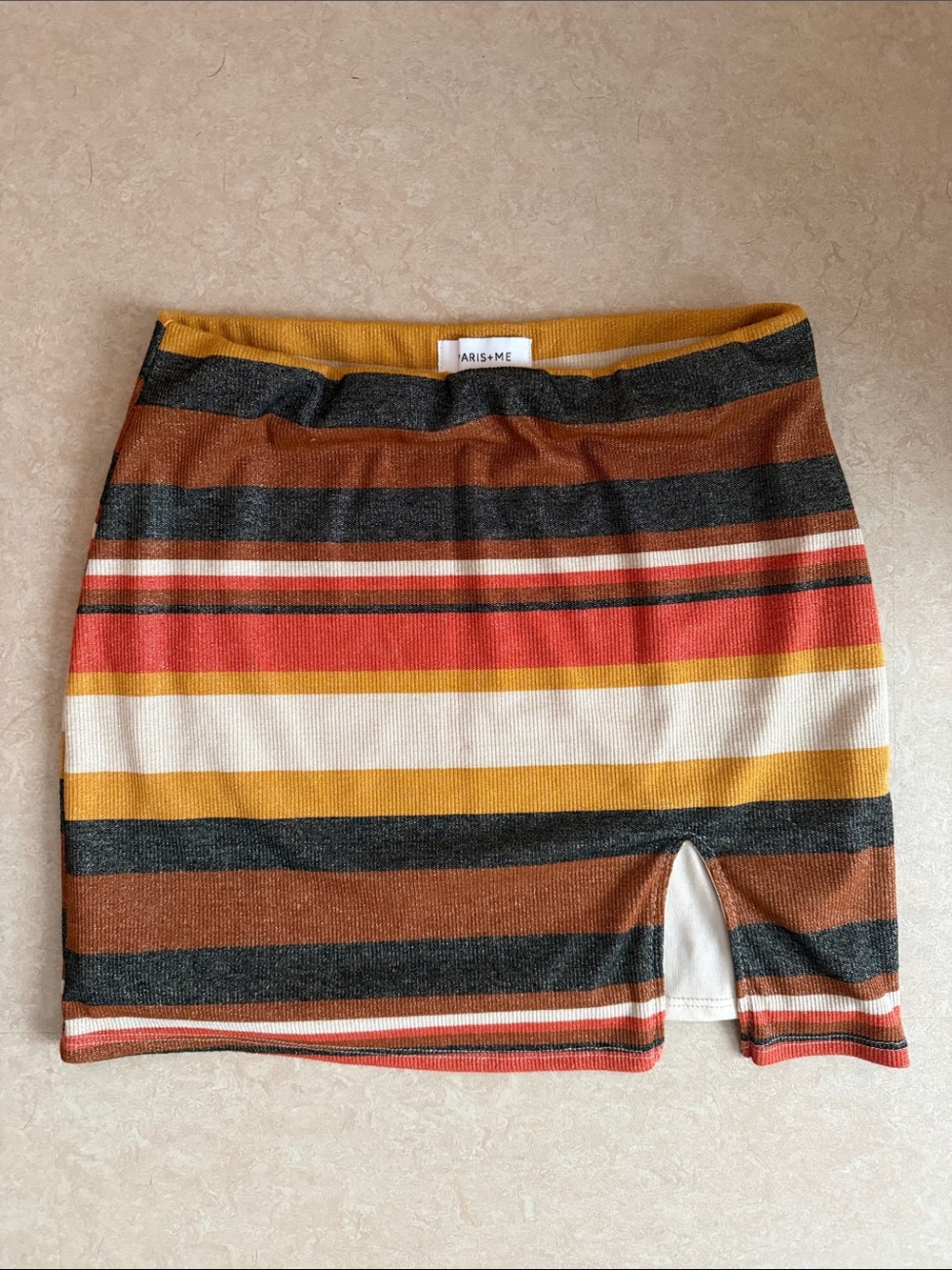 Paris+Me Striped Knit Mini Skirt in Mustard, Rust, Black, Cream M